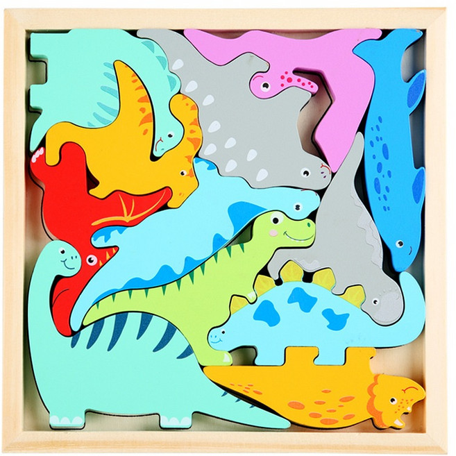木質立體拼圖手抓板：兒童益智玩具 訓練手眼協調 激發創意, 1個, 恐龍