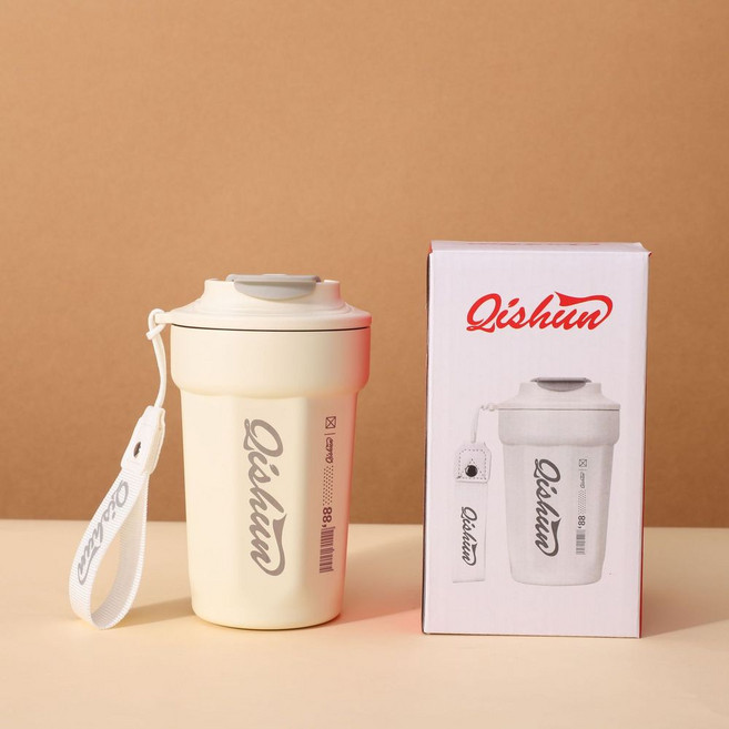 Qishun 316不鏽鋼八角咖啡杯, 白色, 1套, 450ml