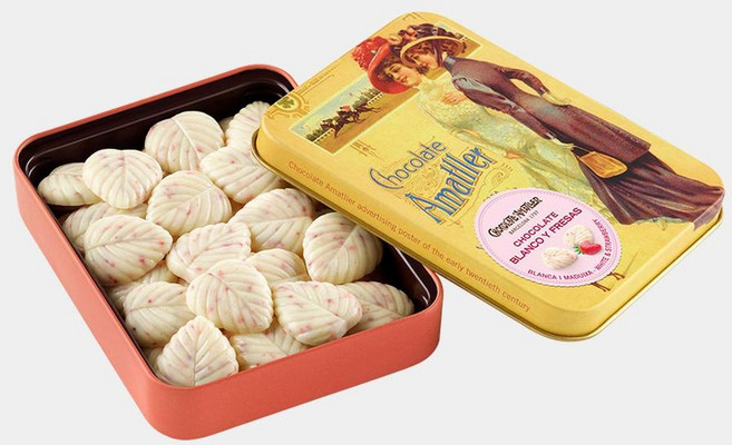 스페인 초콜릿 아마틀러 AMATLLER White 스트로베리 리브 화이트 초콜릿 틴, 60g, 6개