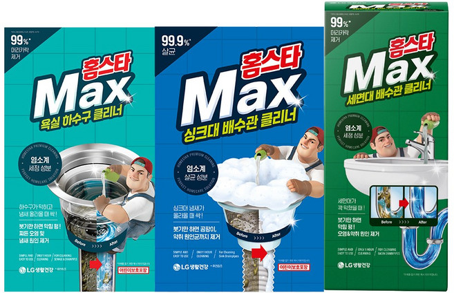 홈스타 클리너 3종(싱크대 배수관+욕실 하수구+세면대 배수관) 1세트, 1개