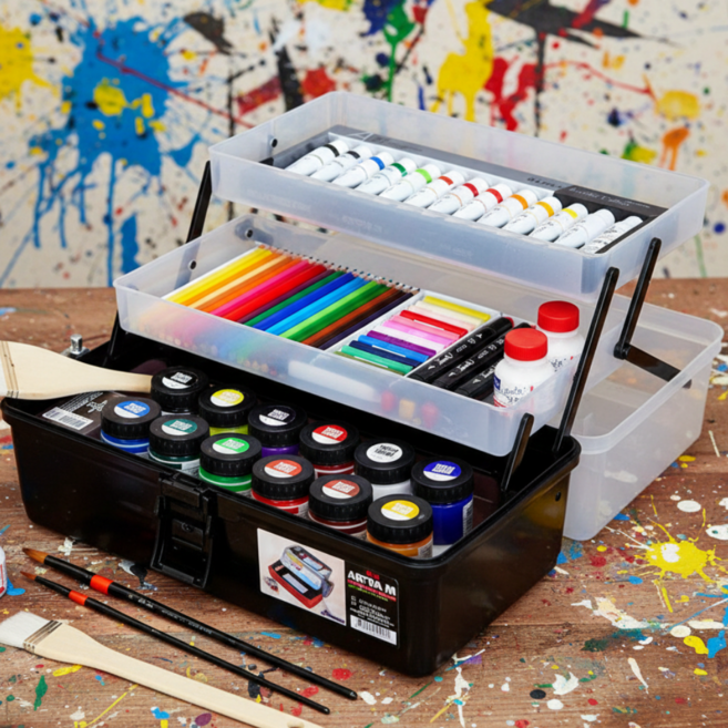 재담다 화구가방 미술화구박스 아트백 휴대용미술가방 드로잉보드가방 미술도구함 3단화구가방, 블랙