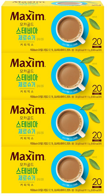 맥심 모카골드 스테비아 제로슈거 커피믹스, 11.5g, 4개, 20개입