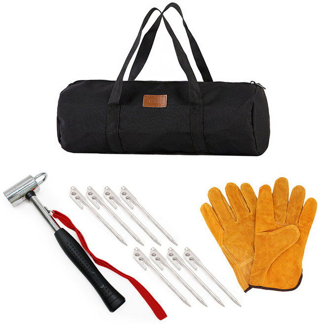 KALLUS 캠핑 멀티 팩 세트 단조팩 20cm 8개 망치 가방 bbq장갑, 1세트