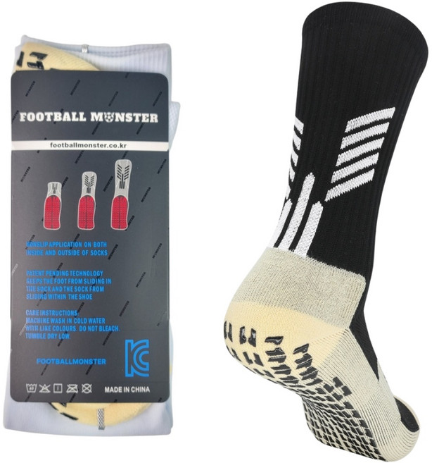 풋볼몬스터 논슬립 축구양말 3EA 1셋 어린이 유소년 성인용 스포츠삭스, 블랙, 3개, 1세트