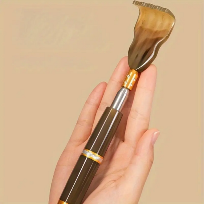 커버원 고급 소재 길이조절 접이식 지압 효자손 등긁개, 1개, 브라운