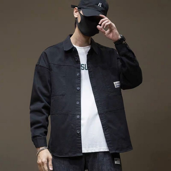 美式復古灰色工裝牛仔夾克 男士春秋潮牌寬鬆休閒襯衫獵裝外套