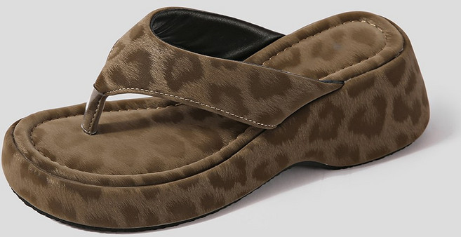 태리 레오파드 통굽 웨지 쪼리 슬리퍼(7cm)