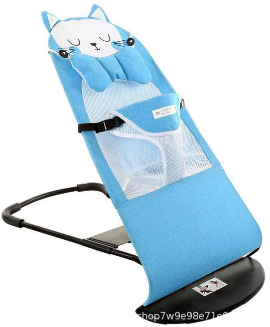 DIU 嬰兒搖搖椅嬰兒悠悠車搖籃搖搖籃牀哄娃神器搖搖椅躺椅哄睡安撫椅, 1件, 藍色貓咪款:純搖椅  不帶玩具架和掛件