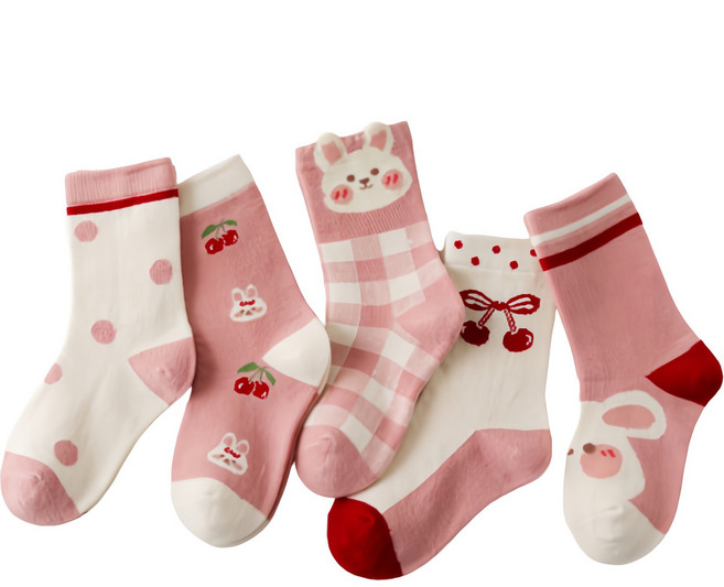 꼼지 여아용 S앵두토끼 19 양말 5켤레