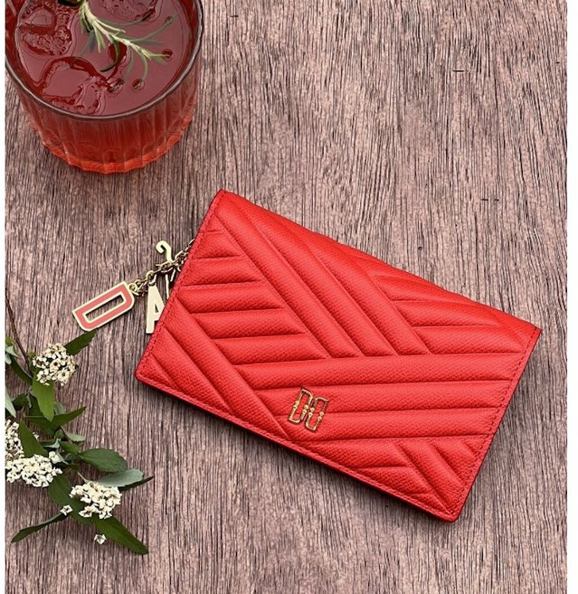 닥스 레드 칼라일 엠보 소가죽 골드 DD 중지갑