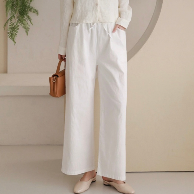 여성 여름 밴딩 와이드 면바지 하체커버 일자핏 쿨 데일리 팬츠