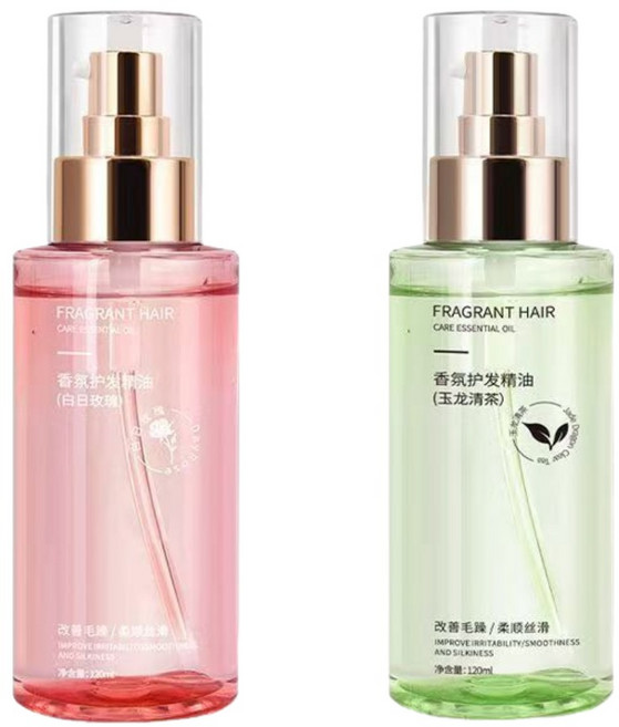 FRAGRANT HAIR 護髮精油，免沖洗潤養修護, 1個, 組合：【玉龍清茶*1瓶+白日玫瑰*1瓶】, 120ml