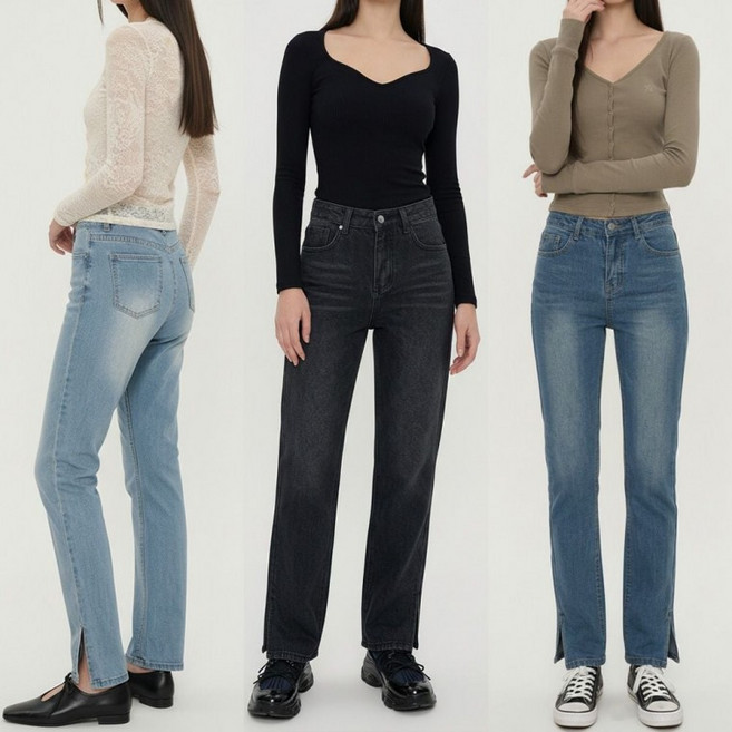 슬릿 하이 웨스트 데님 팬츠 청바지 일자 일자바지 여성 슬림핏 사이드