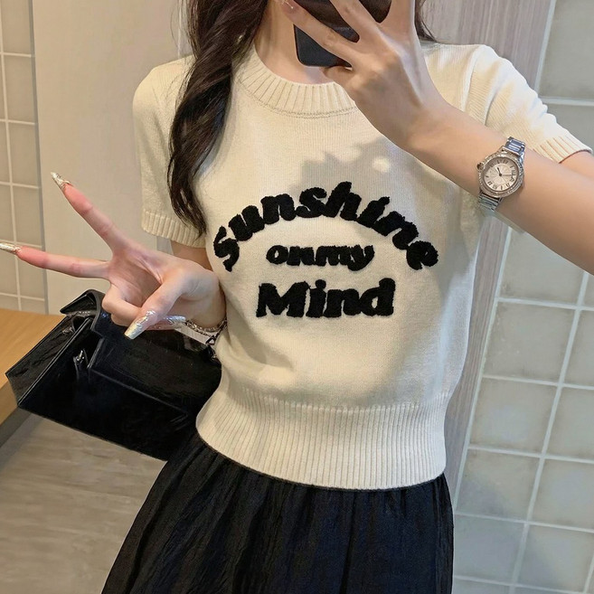 SOSISI 여성 라운드넥 허리조임 반팔니트 상의 DH2M260639