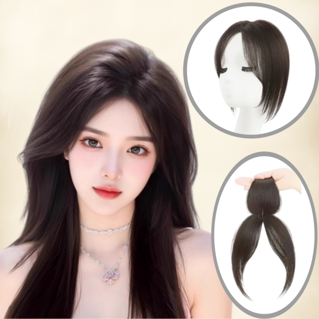 비와이 미르헤어 볼륨 사이드뱅 앞머리 가발, 1개, 다크 브라운