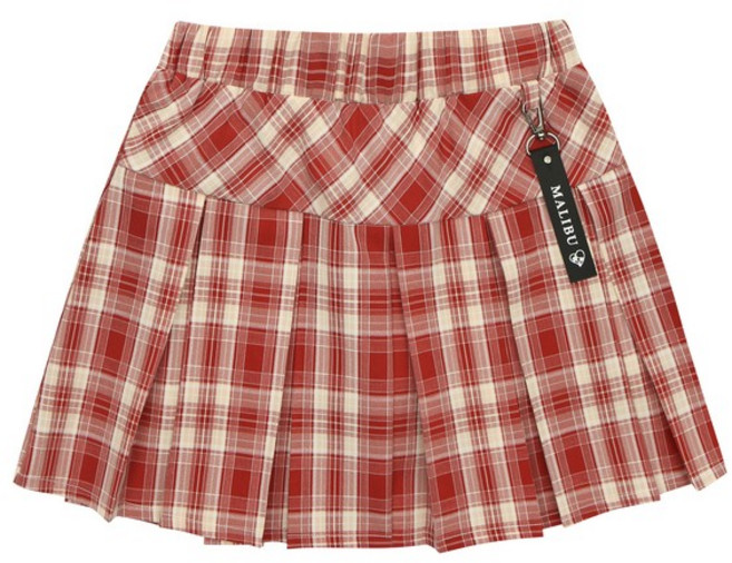 에스핏 중계점 25년 여름신상품 대전 막~시작! 체크 플리츠 스커트 (버건디) 부드러운 터치감 TR 체크스판 소재 키링 장식 포인트 스쿨룩 체크 스커트 아동 주니어