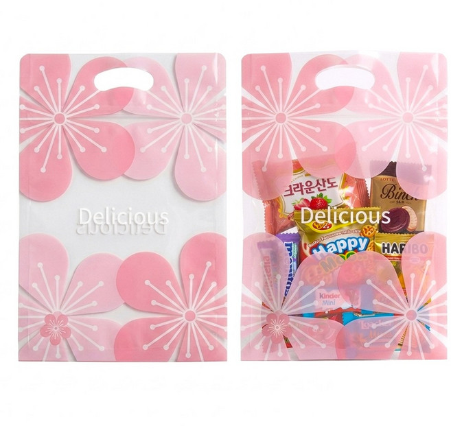 벚꽃 포장 비닐 선물 지퍼백 봉투 구디백, 50개, 중형