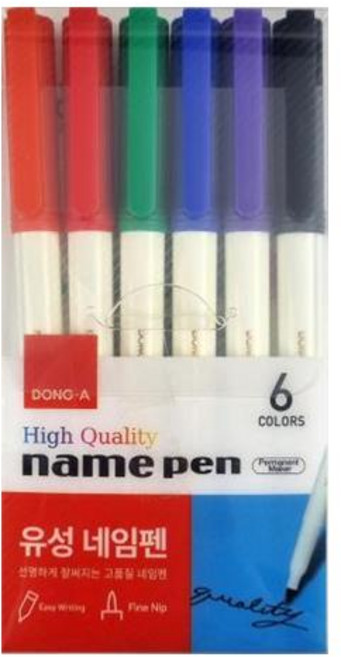 [국산]동아 칼라네임펜 6색/12색/24색 CD 금속 유리 고무등 다양한 곳에 사용가능, 12색