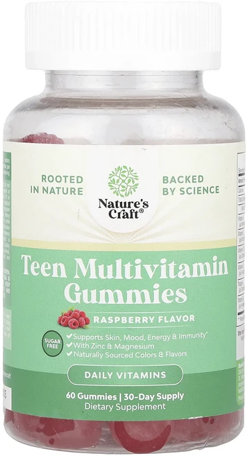 헁복하고 건강하세요 Nature's Craft 청소년 종합비타민 구미젤리 무설탕 라즈베리 구미젤리 60개 늘 챙기셔야합니다, NaturesCraft청소년종합비타민구미젤리무설탕라즈베 - 쿠팡