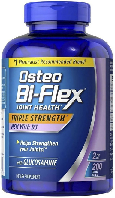 오스테오바이플렉스 조인트 헬스 트리플 스트렝스 MSM D3 글루코사민 코티드 타블렛, 200정, 1개