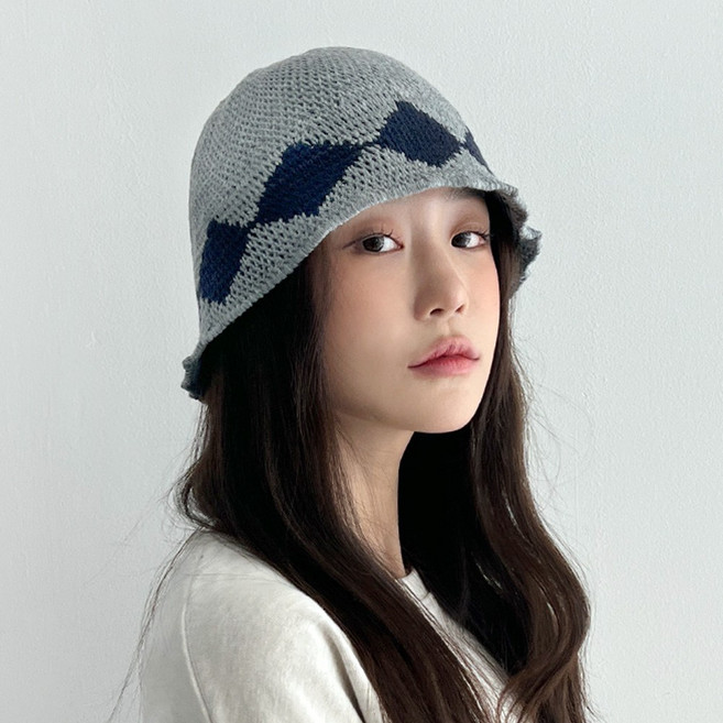 에스닉 다이아 보해미안 여성 여름 니트 버킷햇 휴가 바캉스 플로피햇 벙거지