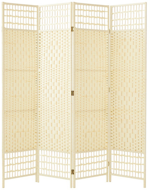 요고바라 라탄 인테리어 파티션 원목 가리개 이동식 가림막, 아이보리