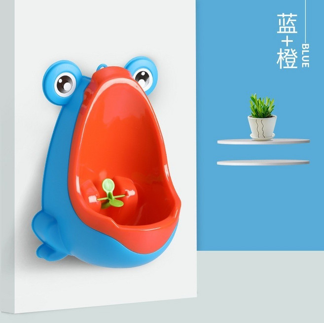 兒童卡通青蛙造型小便器 寶寶站立式小便斗 附可旋轉風車, 藍色（送吸盤）
