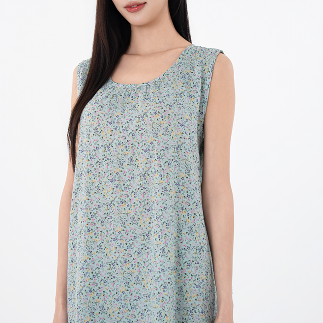 시크나인 아사면 나시 원피스 잠옷 플라워 민소매 홈웨어 빅사이즈