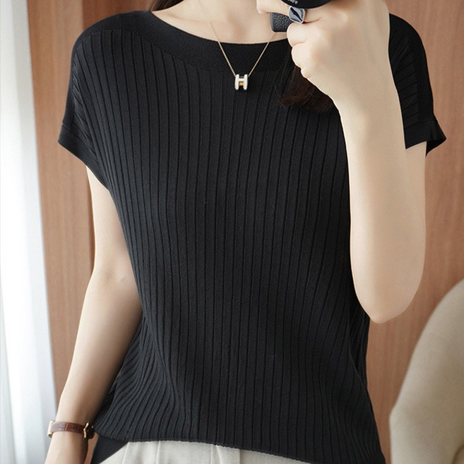 데일로엔 여성 골지 반팔 민소매 니트 티셔츠