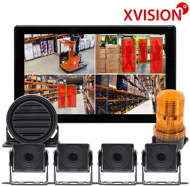 Ai인공지능 지게차 중장비 화물대형차 안전용품 4채널 4분할 블랙박스 전방측방후방카메라세트 사람인식 감지기 라인빔 K400, 옵션4.K400+카메라 4개+4M 3개+20M 1개