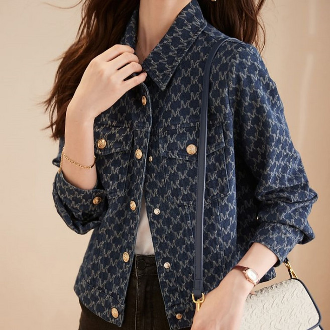 Makone 여성 일반칼라 프린트 심플 트랜드 숏 데일리 알파벳 무늬