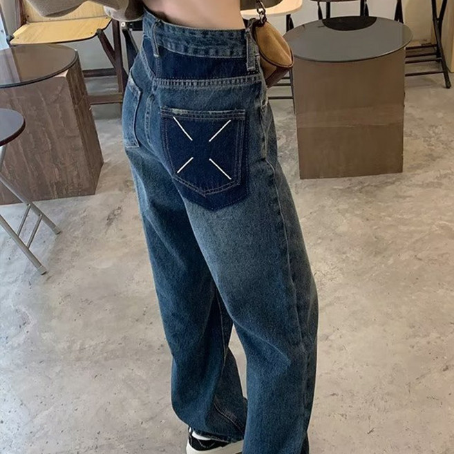 [순이야] C.여성 포켓 와이드 데님 스티치 팬츠