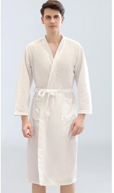 華夫格男士睡袍 居家服 浴衣 吸水速乾 薄款加長款