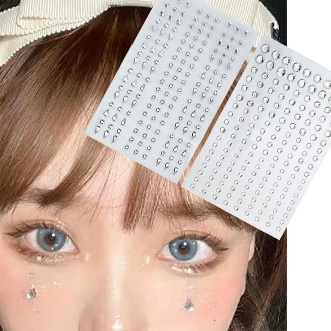 리치봄 파티 반짝이 얼굴 스티커 큐빅 메이크업 셀프, 1개, 1번+2번