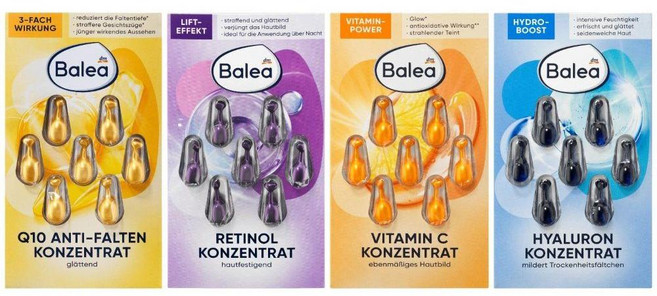 독일 발레아 캡슐 앰플 4종 트라이얼 세트 레티놀 비타민C 히알루론 Q10 (28캡슐), 1