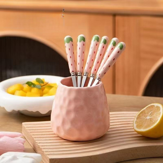 예쁜과일포크세트 캐릭터과일티포크, 분홍색, 1세트