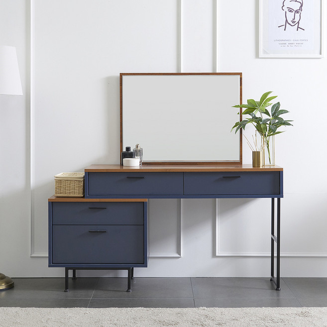 보루네오 마르체 본테 확장형 와이드 1200 화장대+거울 세트 BTH107C, 네이비