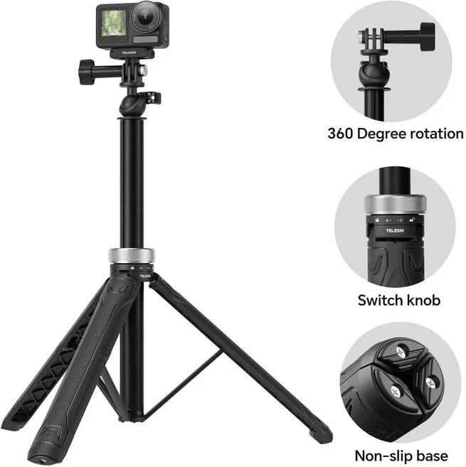 TELESIN 360 ° 회전 1.5M 셀카봉 접이식 삼각대 GoPro Hero 13 12 11 10 9 8 7 6 5 Insta360 DJI Osmo Ac, 01 S1-TSS-01 Packed