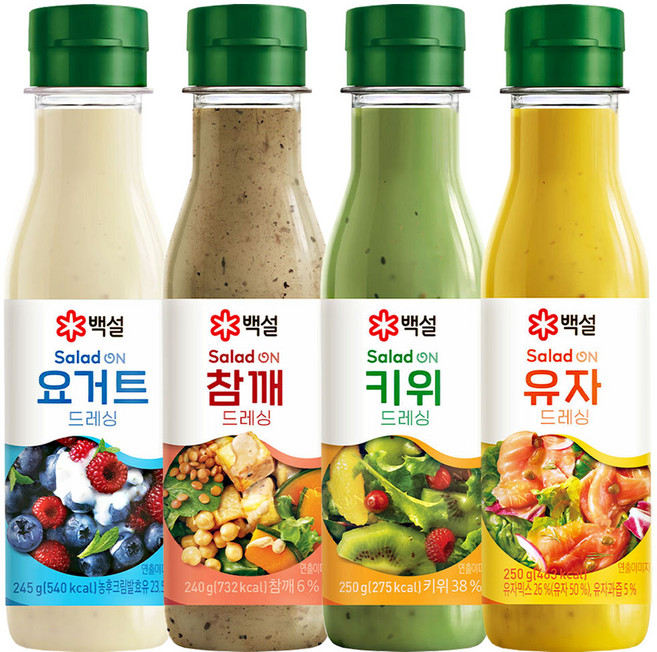 CJ 백설 드레싱 4종 혼합 (요거트245g+참깨240g+키위250g+유자250g), 1세트, 985g