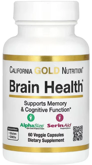 캘리포니아골드뉴트리션 CGN 브레인헬스 60베지캡슐 콜린 알포세레이트 포스파티딜세린 알파 글리세릴포스포릴콜린 인산이칼슘, 1개, 60정 - 쿠팡