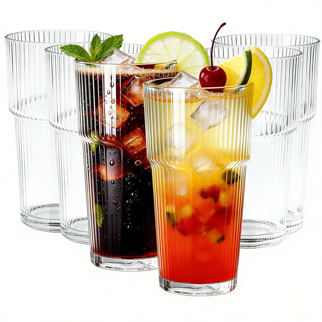 대용량 유리컵 530ml 내열 투명 물컵 6 개 플리츠 잔 홈카페/주스용, 6개, 투명해요