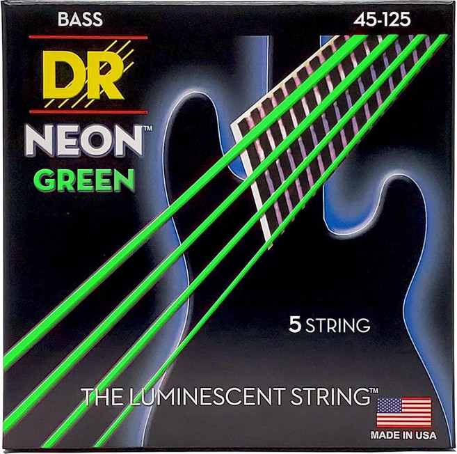 DR Strings NGB5-45 Hi-Def 네온 그린 K3 코팅 베이스 기타 스트링 - .045-.125 미디엄 5스트링, DR Strings NGB5-45 Hi-Def 네온 그