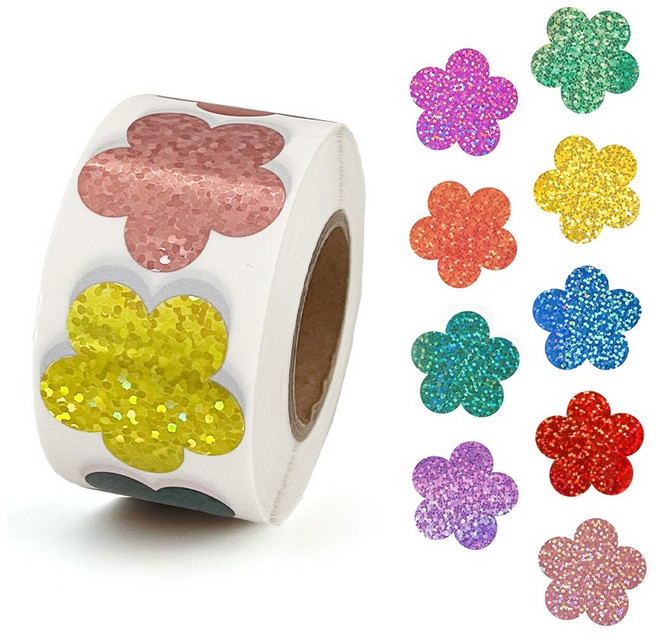디어플레이스 홀로그램 반짝이 롤스티커 500매, 1개, F2 컨페티 9색 2.5cm_꽃