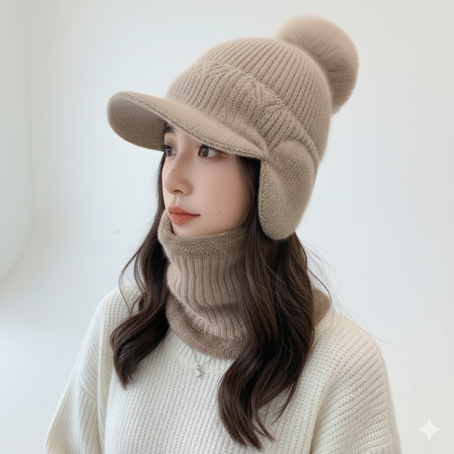 리베르 니트 여성 방울캡모자 넥워머 세트