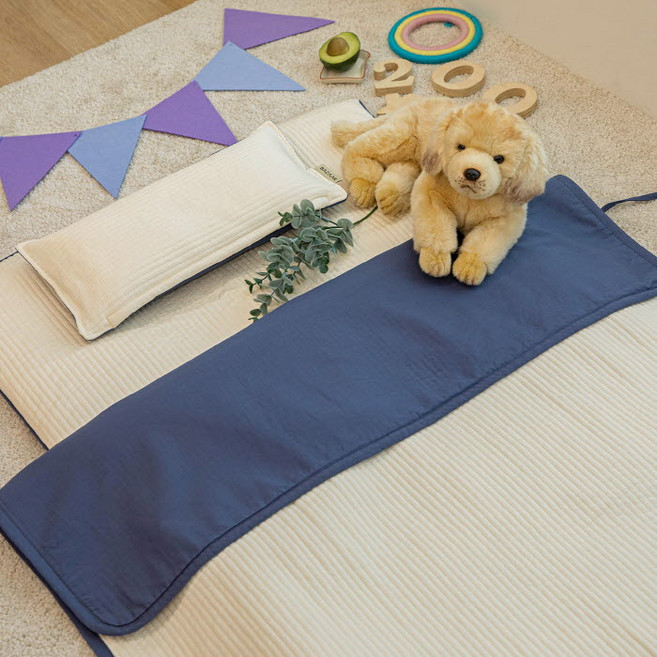 바자르 MOC 렌징모달 메모리폼 방수 패드 + 낮잠이불 세트, 네이비