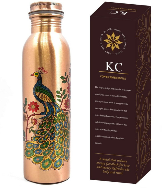 Pure Copper Peacock Designer Water Bottle with Advanced Leak Proof Protection (1000ml), 1개