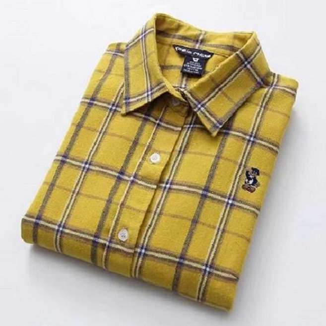 베어 체크 셔츠 봄 가을 겨울 도톰한 여성 긴팔 남방 순수 대학생 감성 복고풍