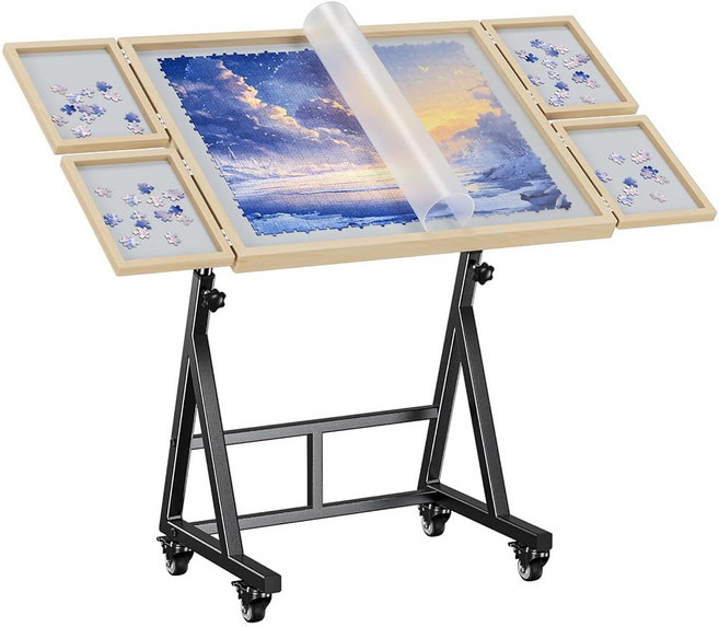 다리가 달린 포켓포 1500 조각 직소 퍼즐 테이블 36 61 x28 74 조절 가능한 4개의 걸이식 트레이 바퀴가 보드 성인 가족을 위한 PV