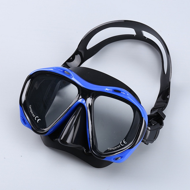 全乾式潛水鏡 蛙鏡 成人鋼化玻璃防霧潛水面鏡 高清大框泳鏡, 1個, 藍色（M2026S）,均碼