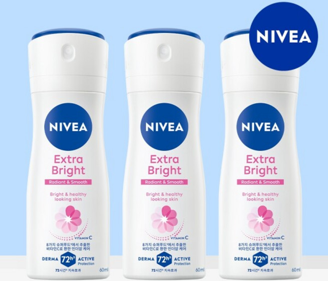 [니베아] 데오드란트 스프레이 엑스트라 브라이트 60ml 3개